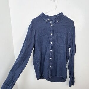 Abercrombie & Fitch Blue 100% Linen Button Up Long Sleeve Shirt Size Medium